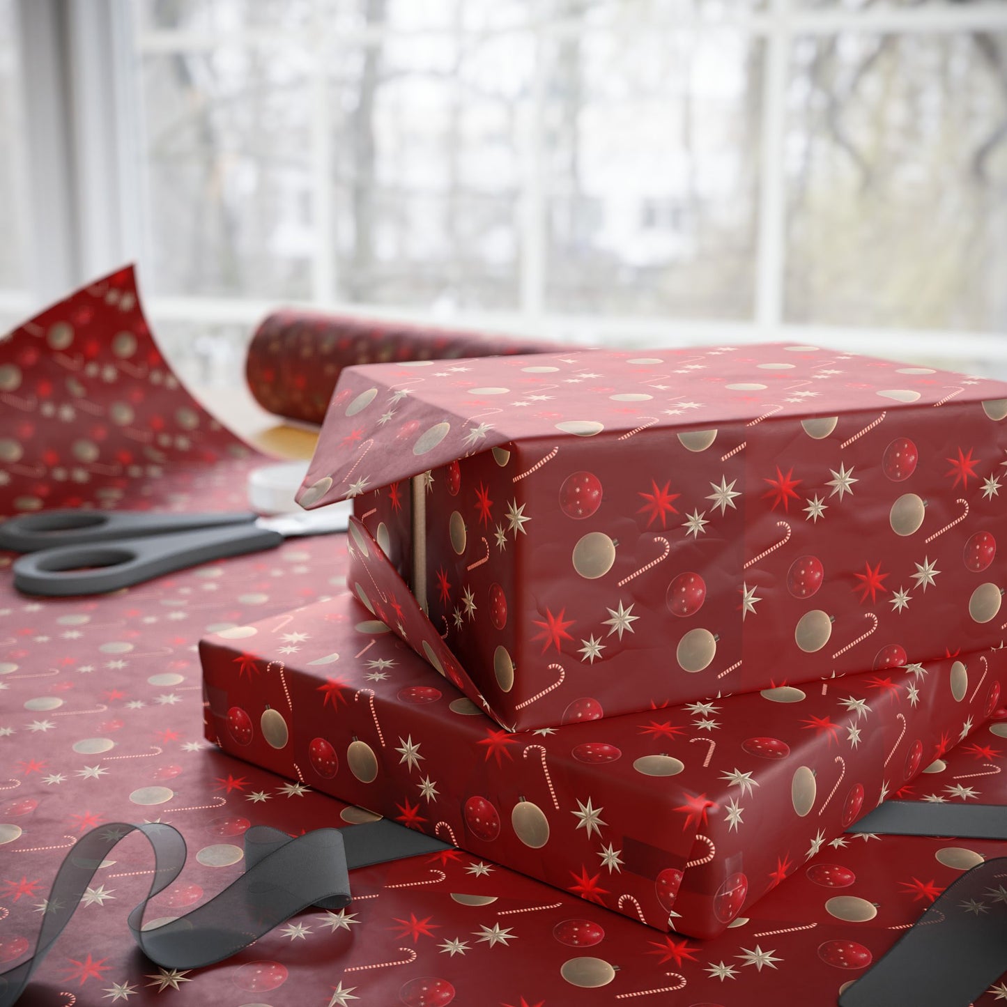 Festive Holiday Wrapping Paper - Christmas Gift Wrap, Red & Gold Design, Eco-Friendly, Birthday & Holiday Decor