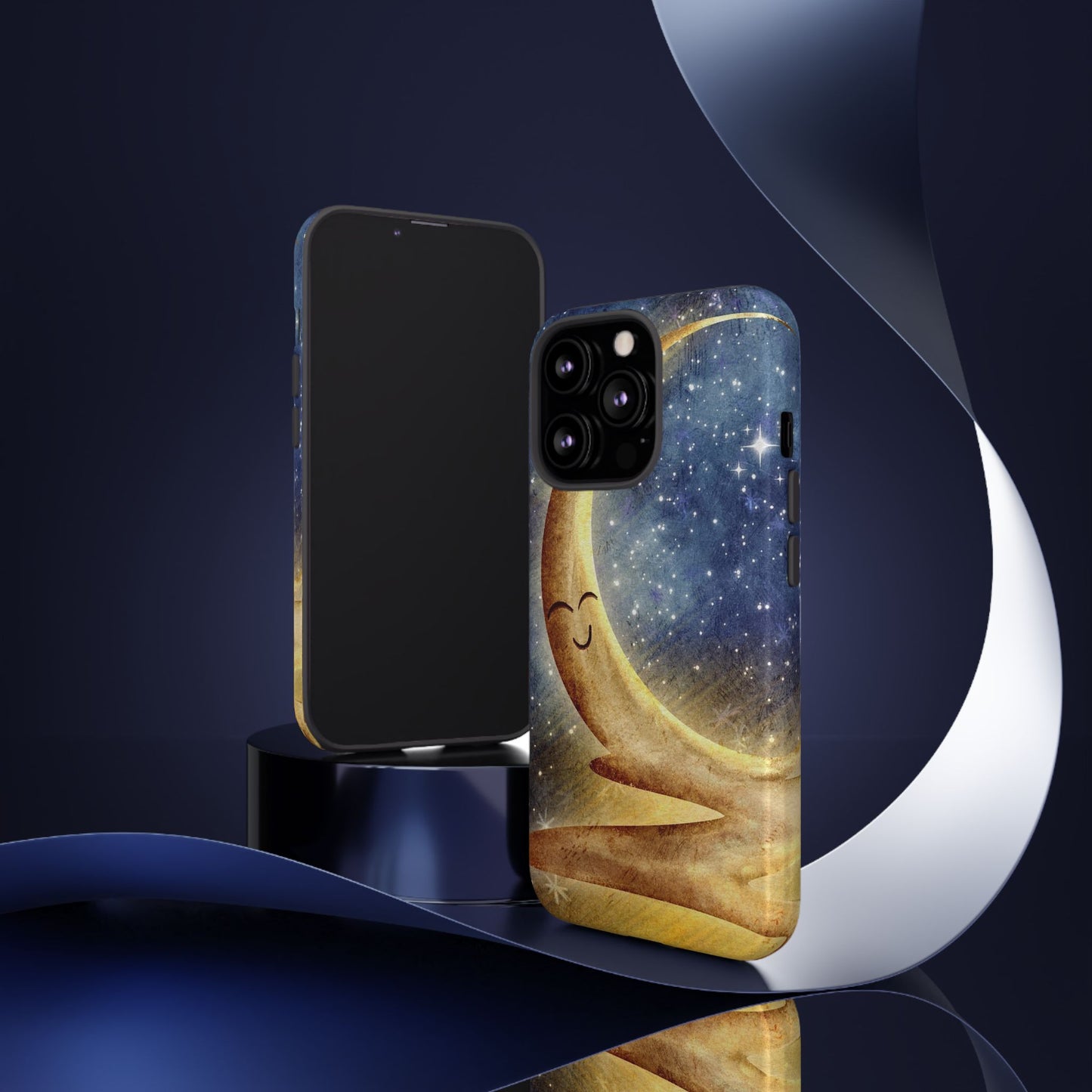 Moonlit Smile Phone Case — Starry Night Crescent Moon iPhone Cover