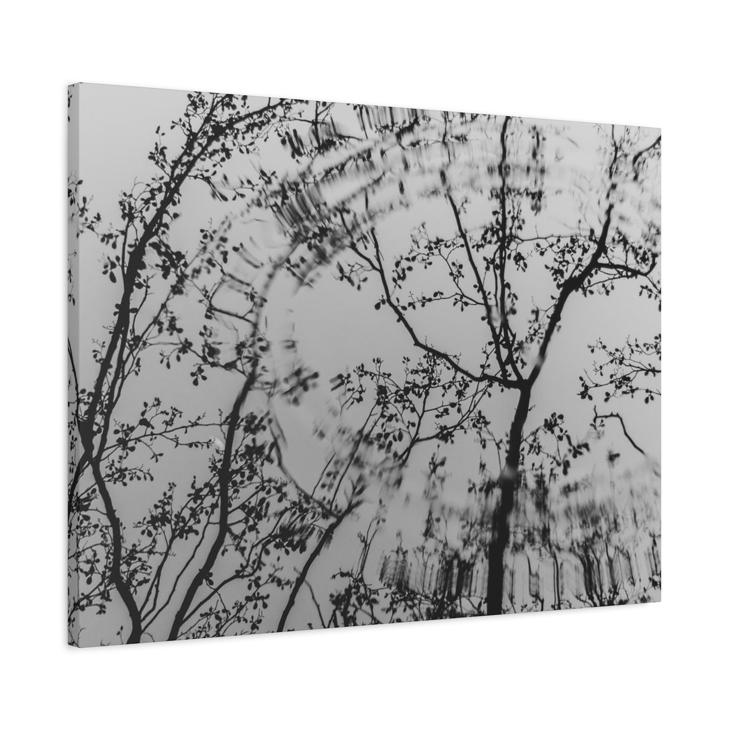 Canvas Wall Art — Monochrome Blurred Ferris Wheel with Tree Silhouettes
