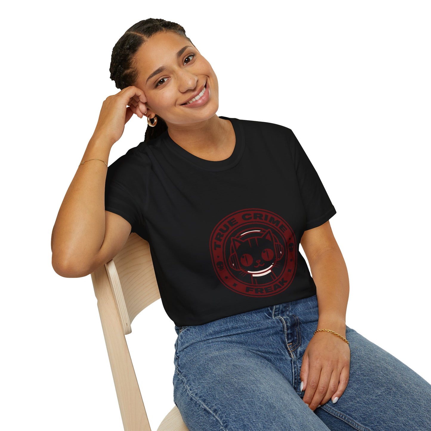 True Crime Freak Cat T-Shirt – Cute Kitty Badge Tee for True Crime Fans
