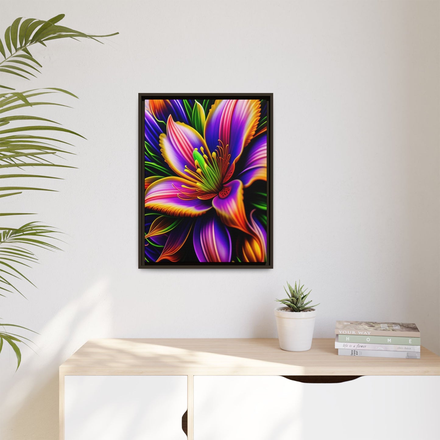 Vibrant Neon Floral Matte Canvas Print — Framed Wall Art