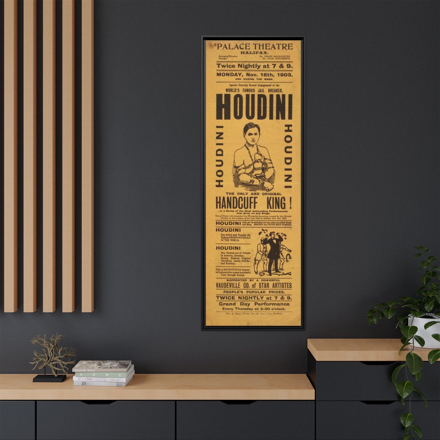 Houdini Vintage Poster Matte Canvas Print (Framed)