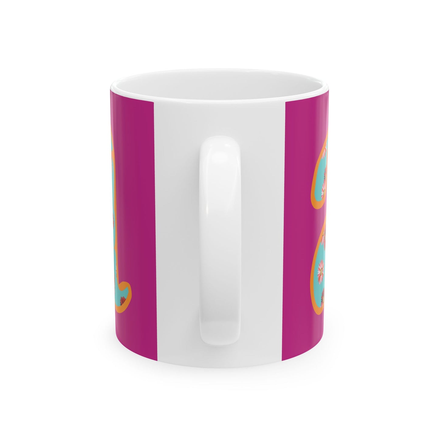 Floral Lettered Ceramic Mug - Vibrant Coffee Cup, Gift for Her, Kitchen Decor, Personalized Drinkware, Fun Floral Mug
