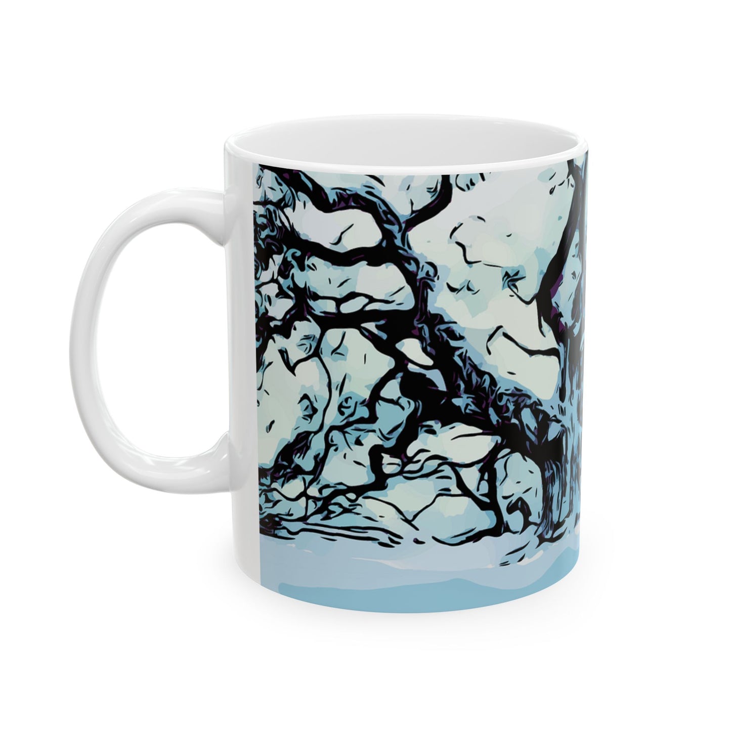 Winter Oak Tree Ceramic Mug — Scenic Snowy Tree Coffee Cup (11oz, 15oz)