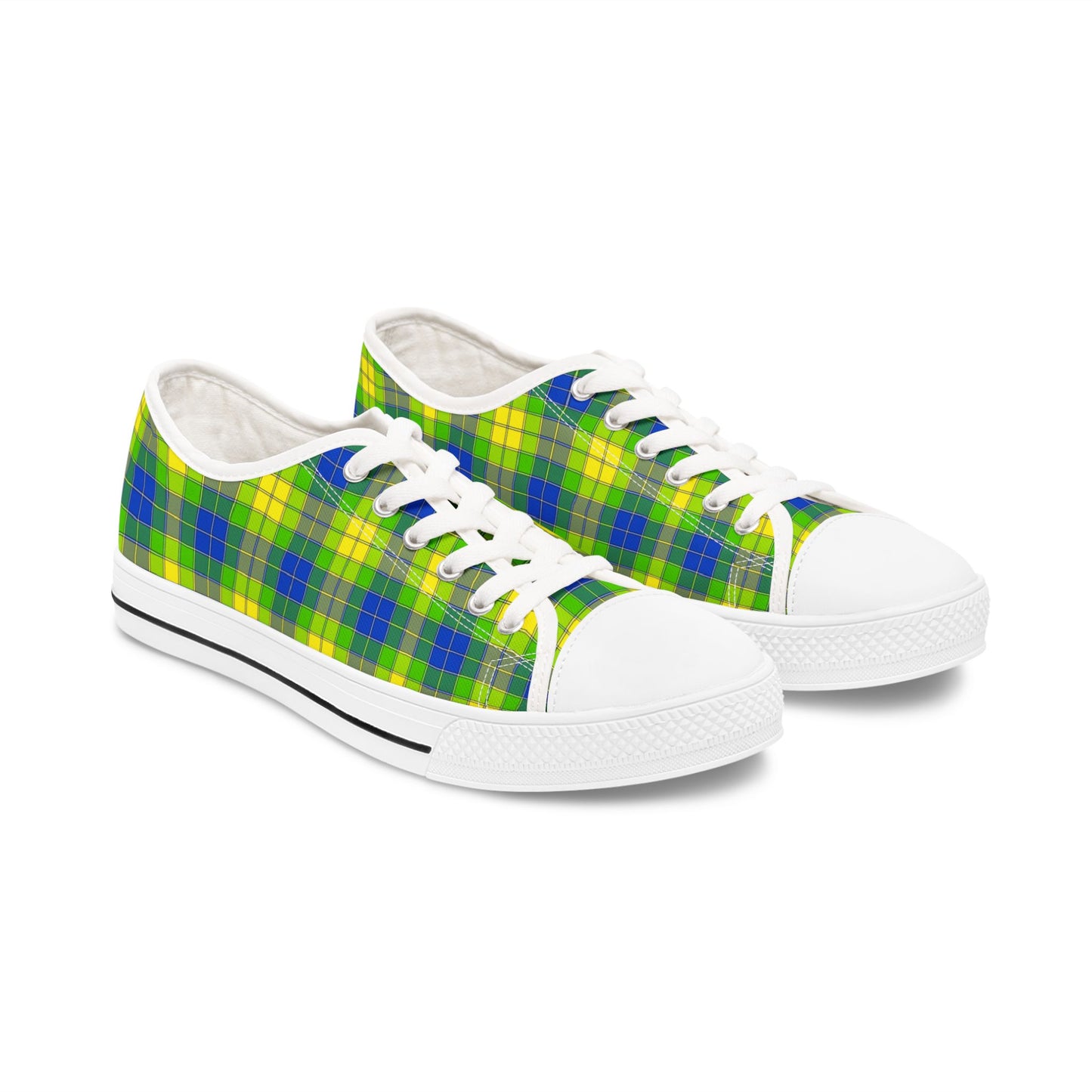 Plaid Green Blue Low Top Sneakers — Casual Canvas Shoes