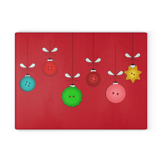 Festive Glass Cutting Board with Holiday Ornament Design, Kitchen Gift, Christmas Decor, Personalized Gift, Cooking Essentials