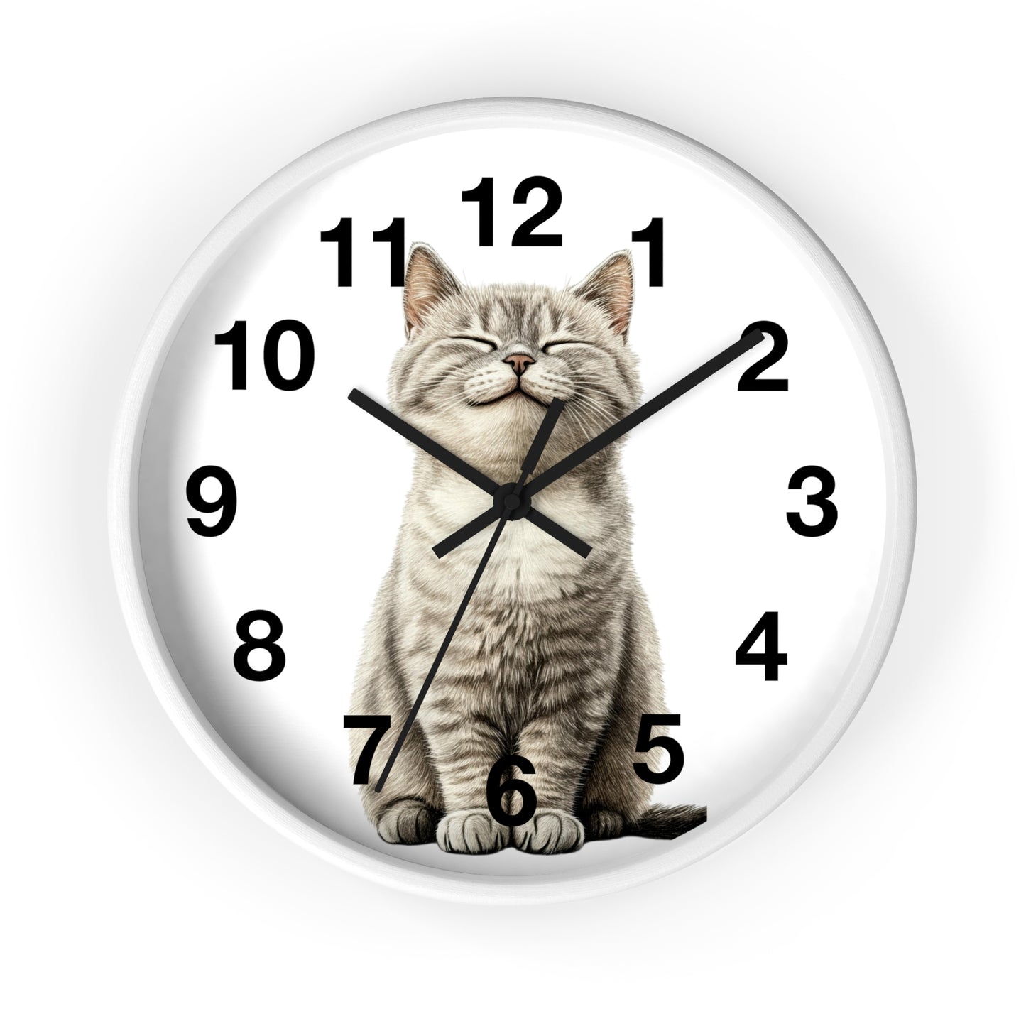 Smiling Tabby Cat Wall Clock — Cute Cat Decor for Living Room, Nursery & Gifts