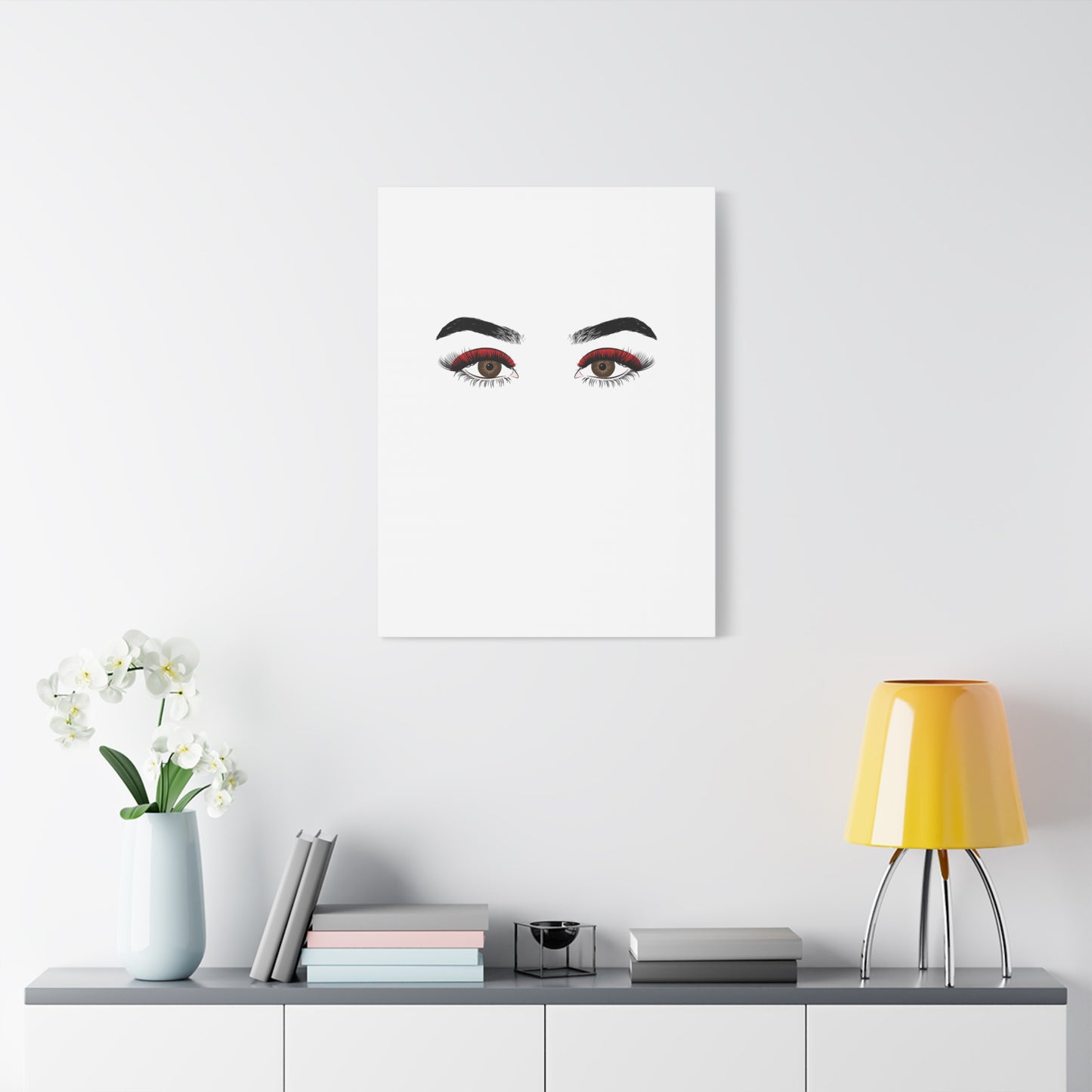 Glam Eyes Matte Canvas Wall Art — Brown Eyes with Red Lashes