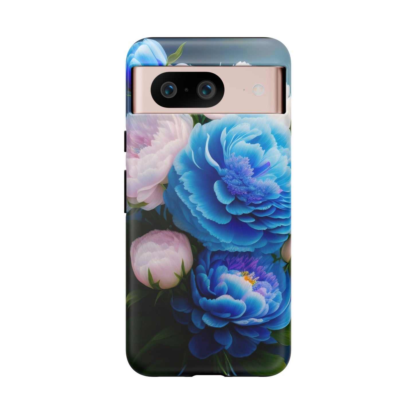Floral Blue Peony Phone Case — Protective Tough Case with Pink & Blue Blooms