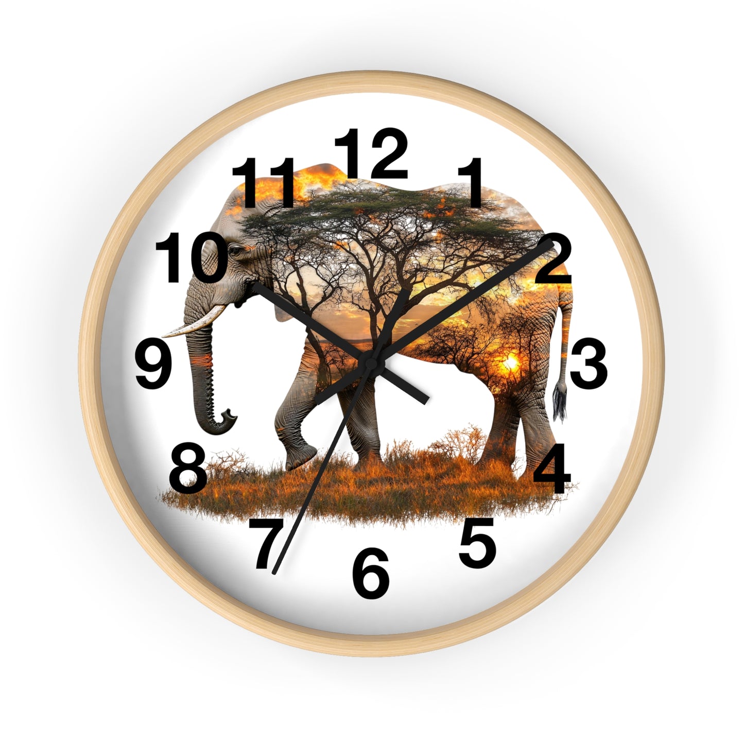 Elephant Sunset Wall Clock