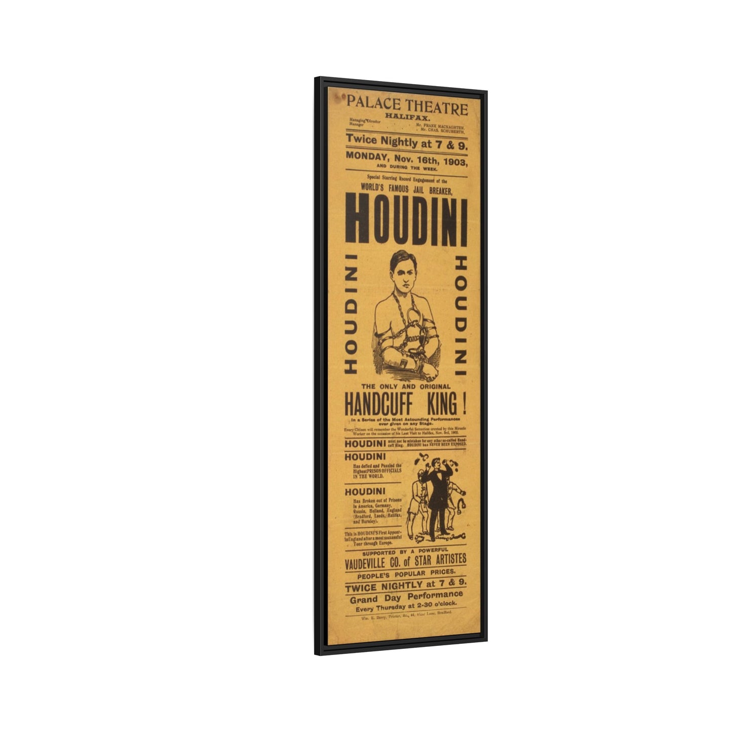 Houdini Vintage Poster Matte Canvas Print (Framed)