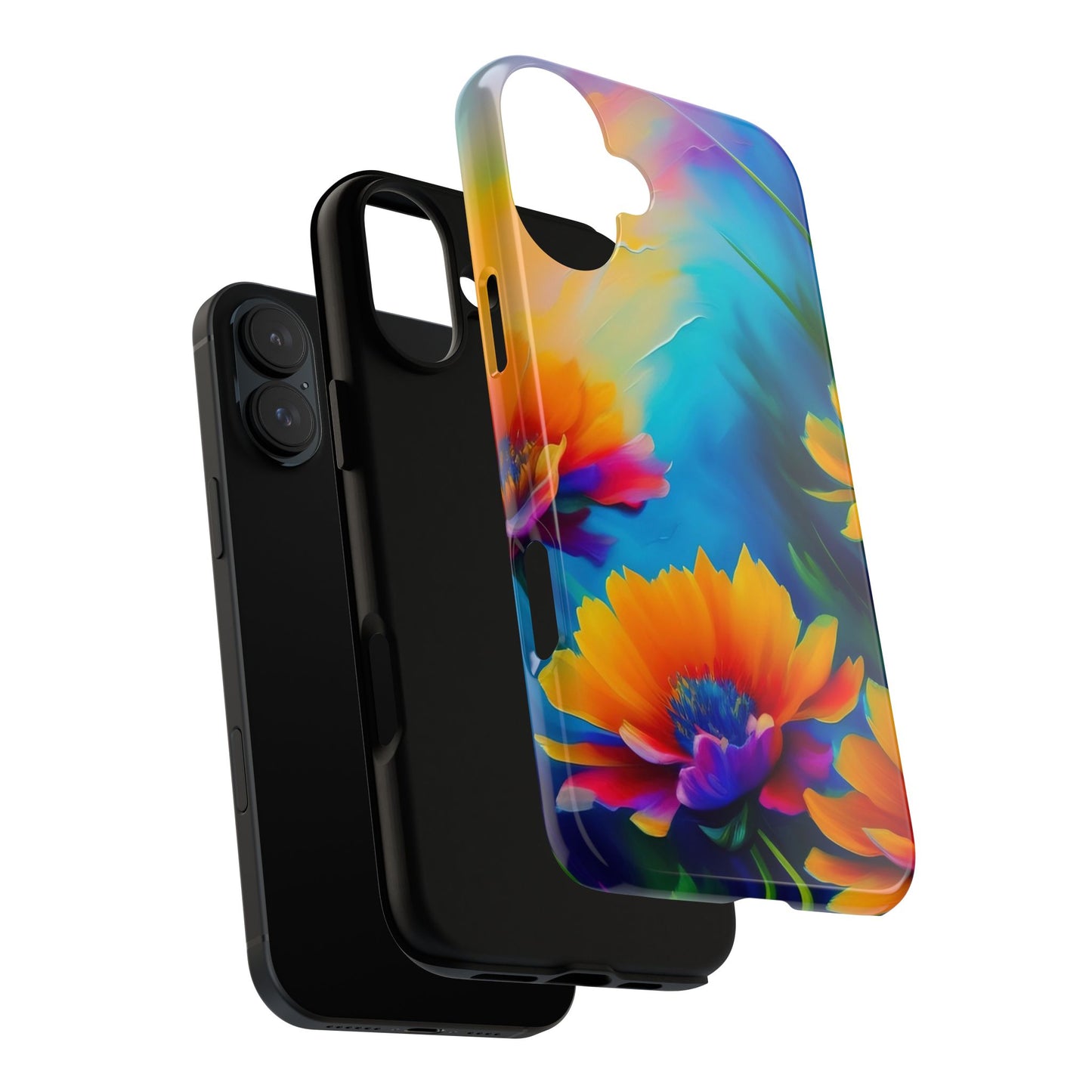 Floral Burst Tough Phone Case — Vibrant Watercolor Flowers Protective Cover
