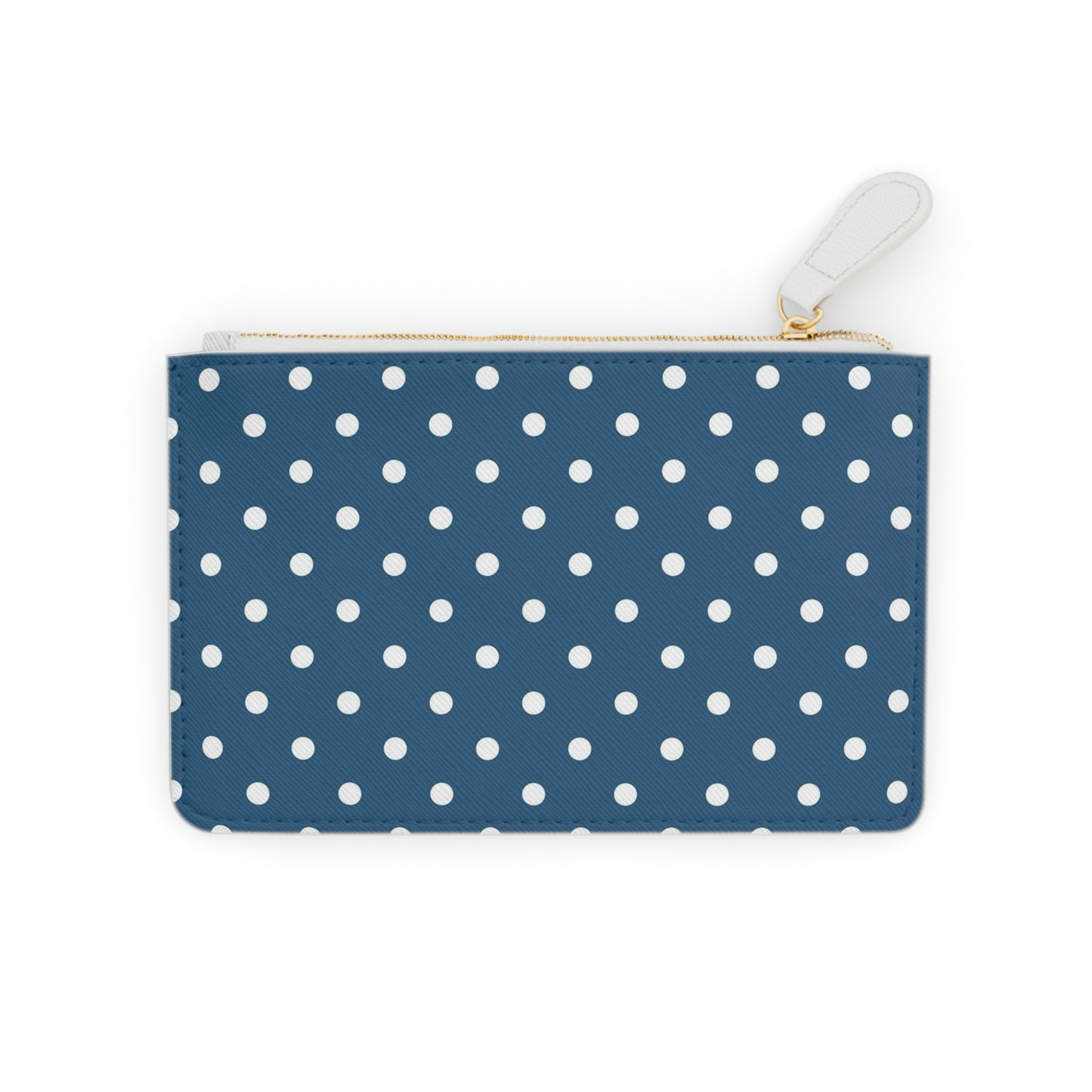Polka Dot Mini Clutch Bag — Navy Blue White Dot Zip Pouch