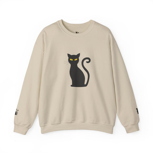 Black Cat Crewneck Sweatshirt — Cute Witchy Halloween Cat Pullover