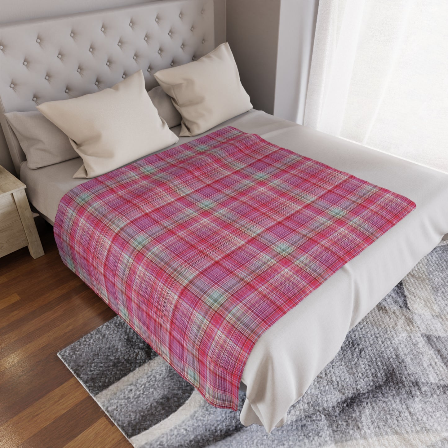 Pink Plaid Minky Blanket - Soft Cozy Throw for Home & Nursery