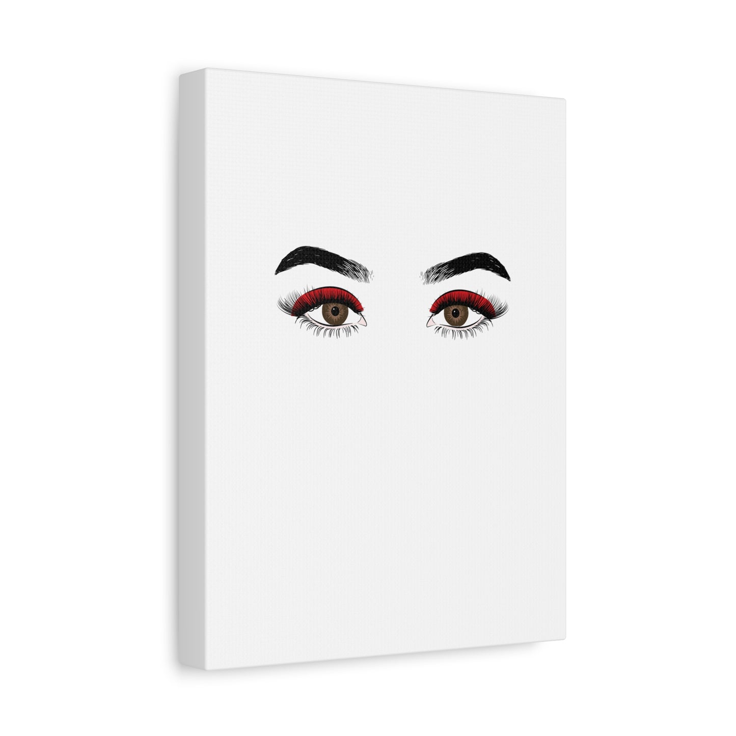 Glam Eyes Matte Canvas Wall Art — Brown Eyes with Red Lashes