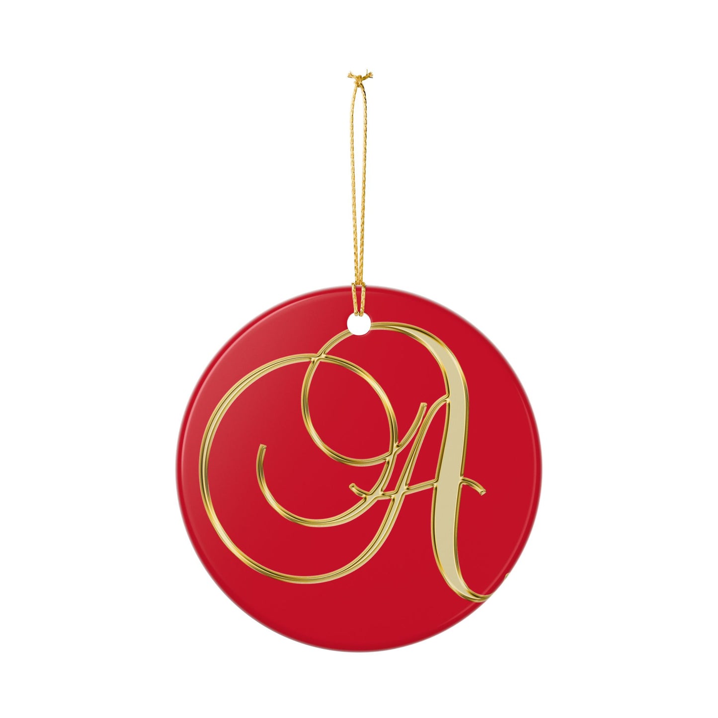 Monogram A Ceramic Ornament — Red & Gold Initial Holiday Decoration