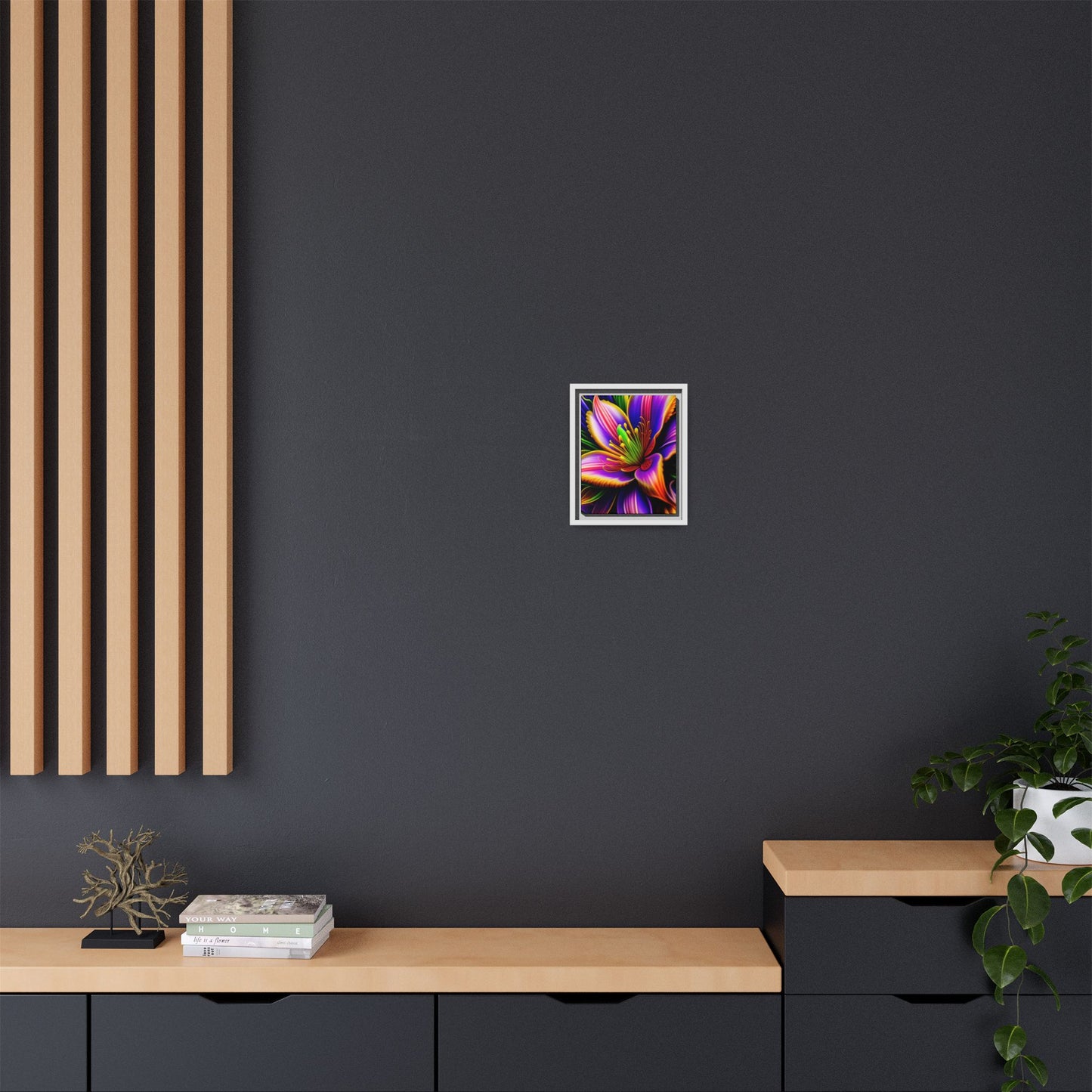 Vibrant Neon Floral Matte Canvas Print — Framed Wall Art