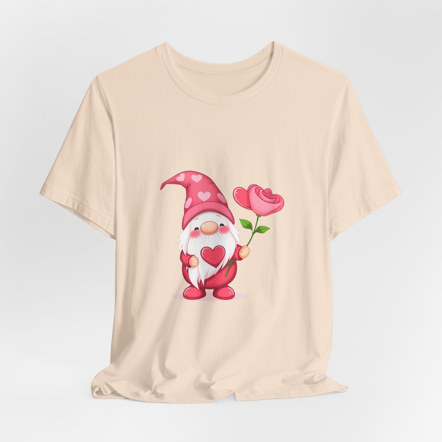 Valentine Gnome T‑Shirt — Cute Pink Gnome Holding Rose Tee