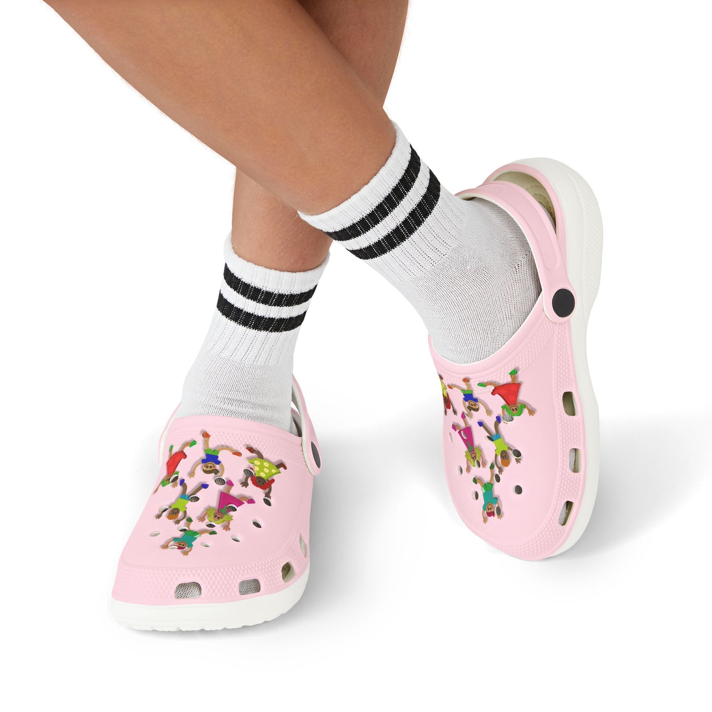 Kids Pink Foam Clogs with Cheerful Dancing Kids Print