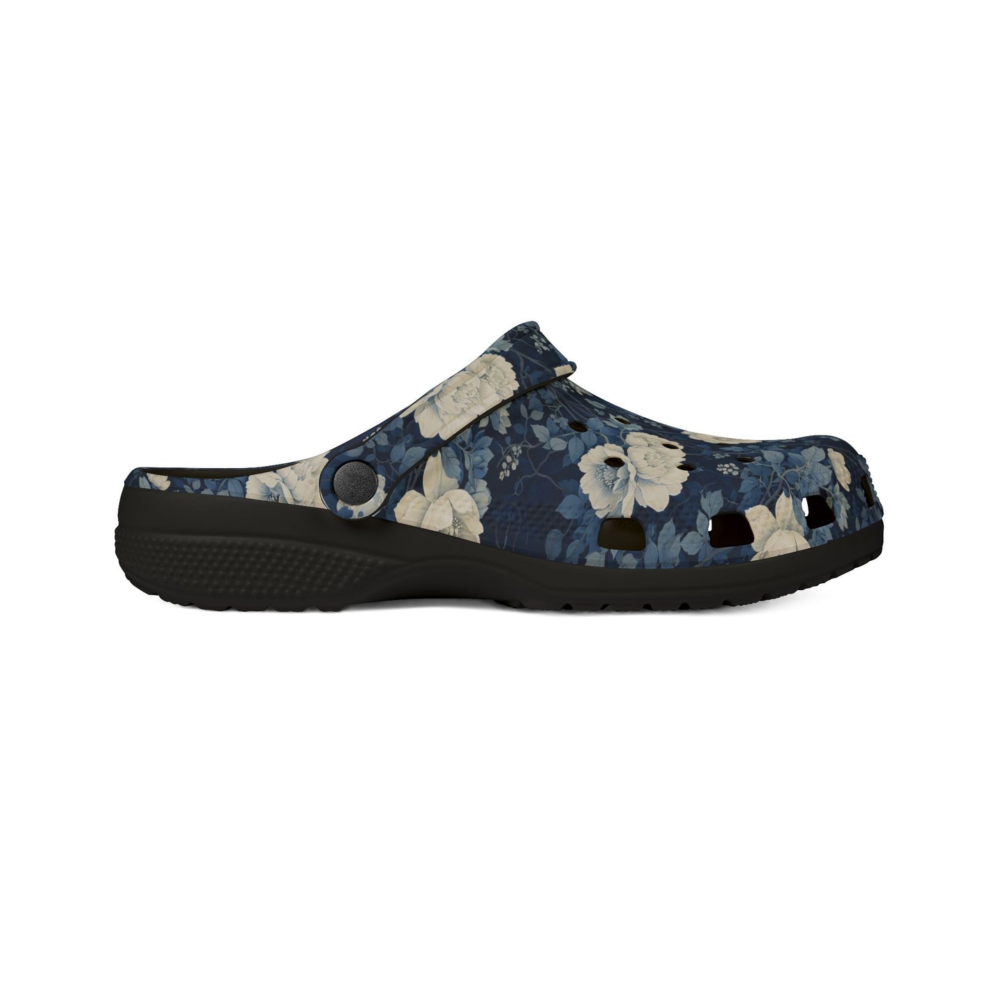 Floral Clogs - Vintage Blue Rose Slip-On Shoes