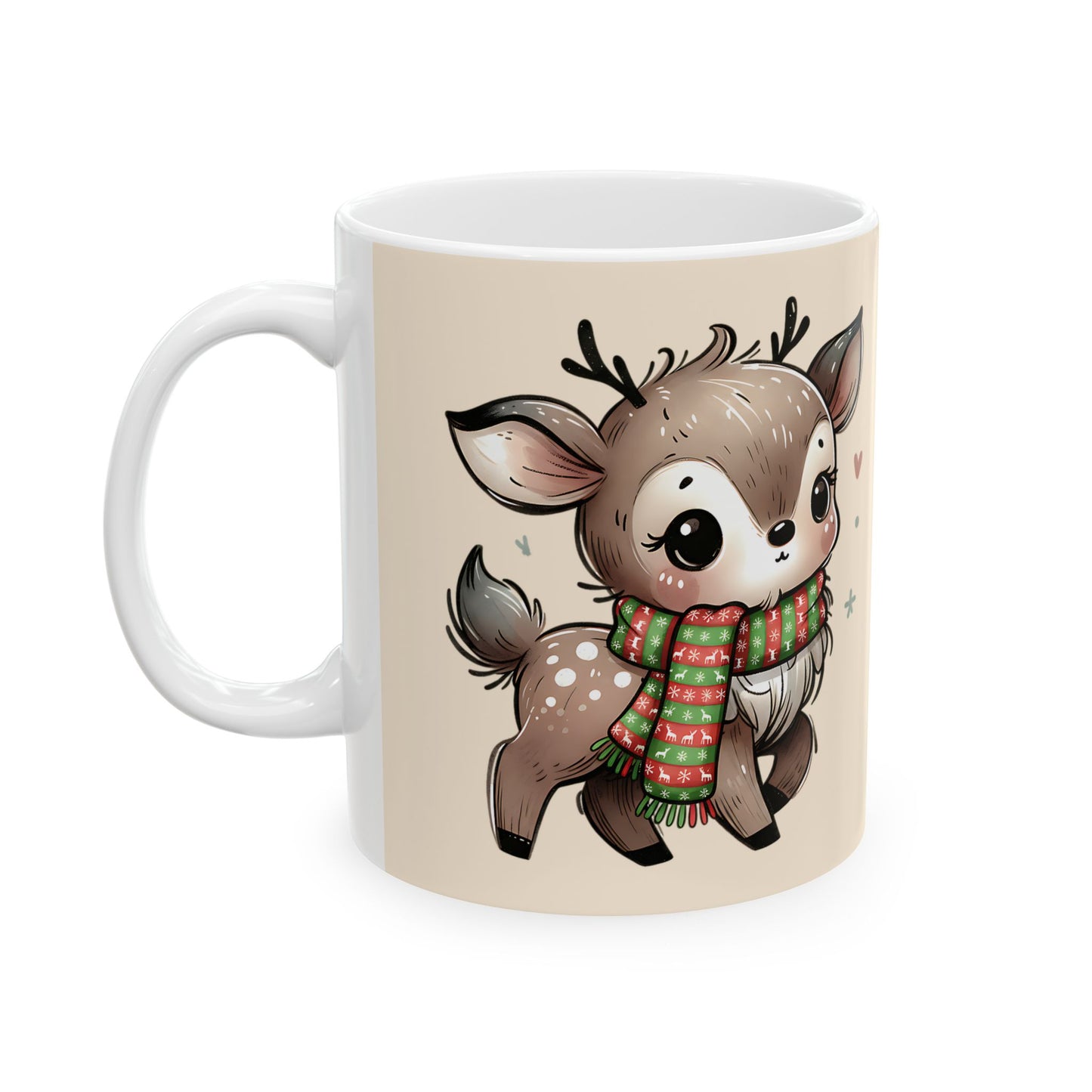 Cute Reindeer Mug — Christmas Deer Ceramic Coffee Cup (11oz & 15oz)