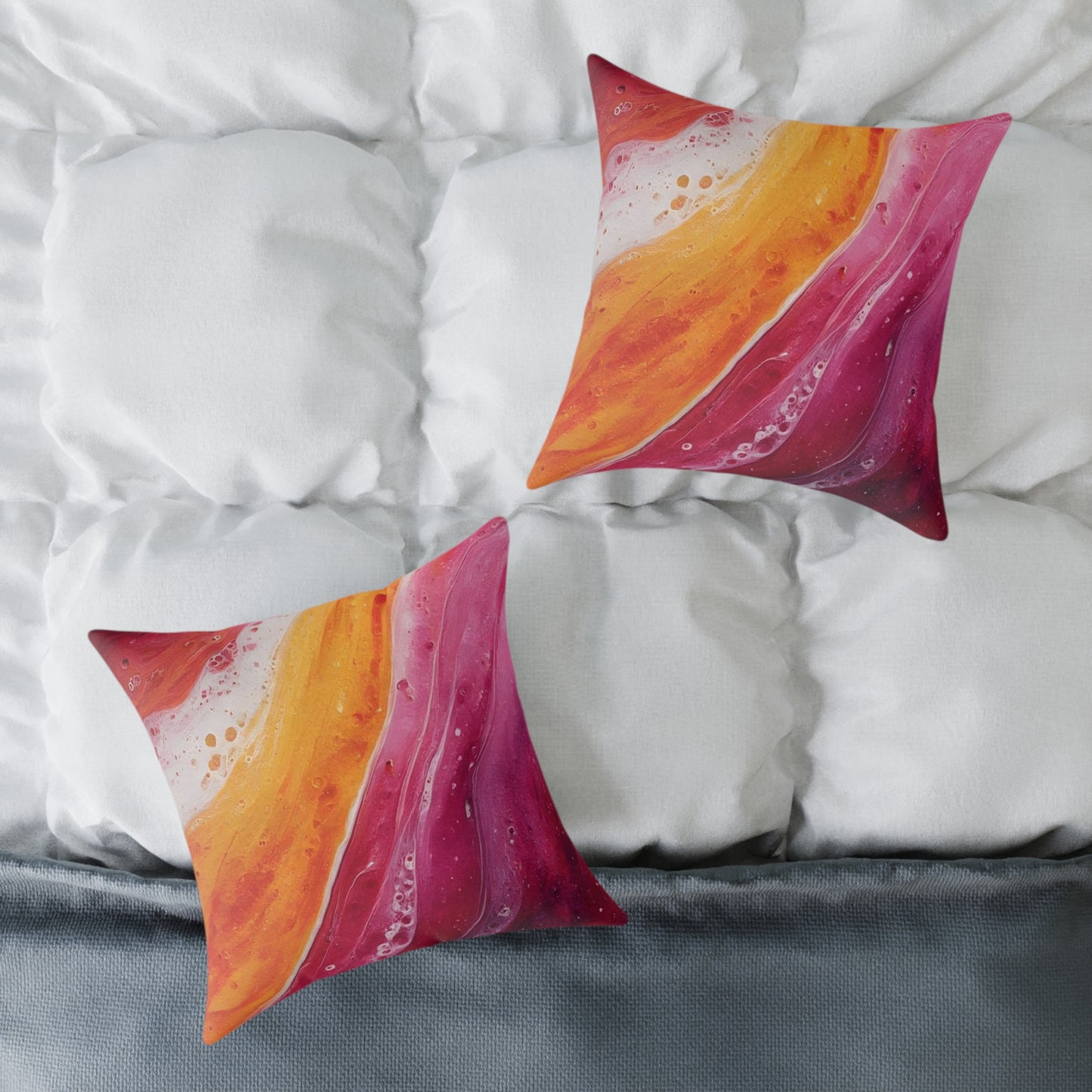 Abstract Sunset Waves Pillow — Vibrant Pink & Orange Decorative Throw Cushion