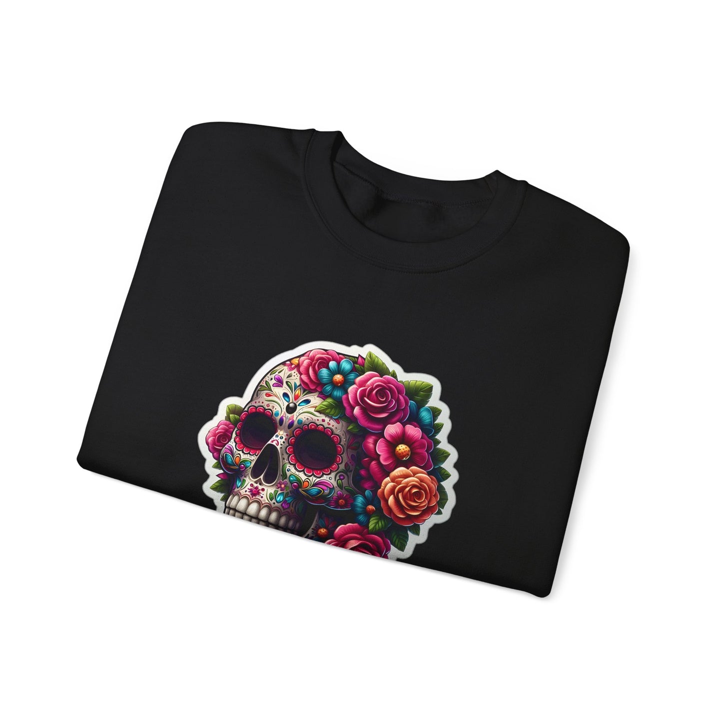 Sugar Skull Crewneck Sweatshirt — Floral Day of the Dead Graphic