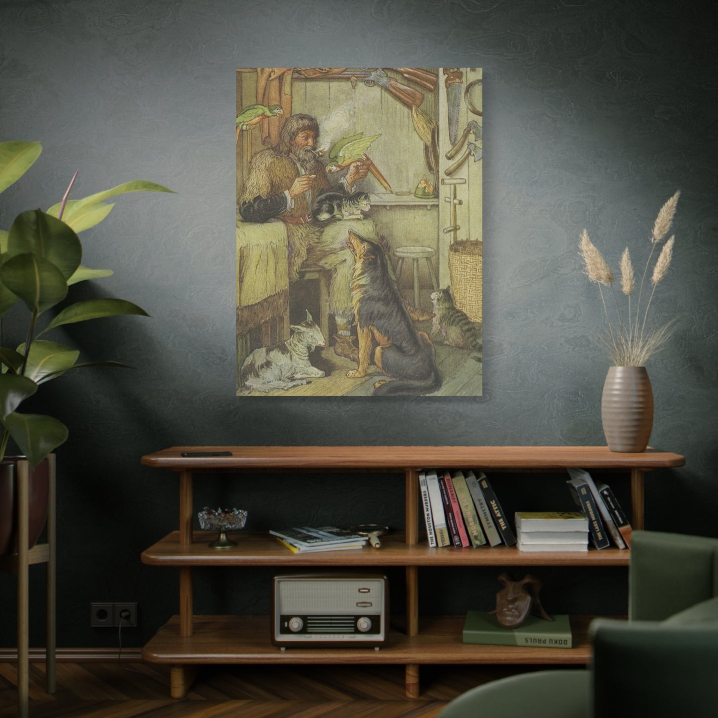 Vintage Cottage Animal Illustration Matte Canvas Print