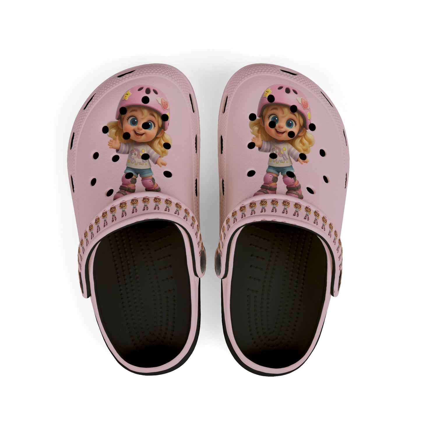 Kids Pink Character  Clogs / Croc — Cute Roller Girl Graphic