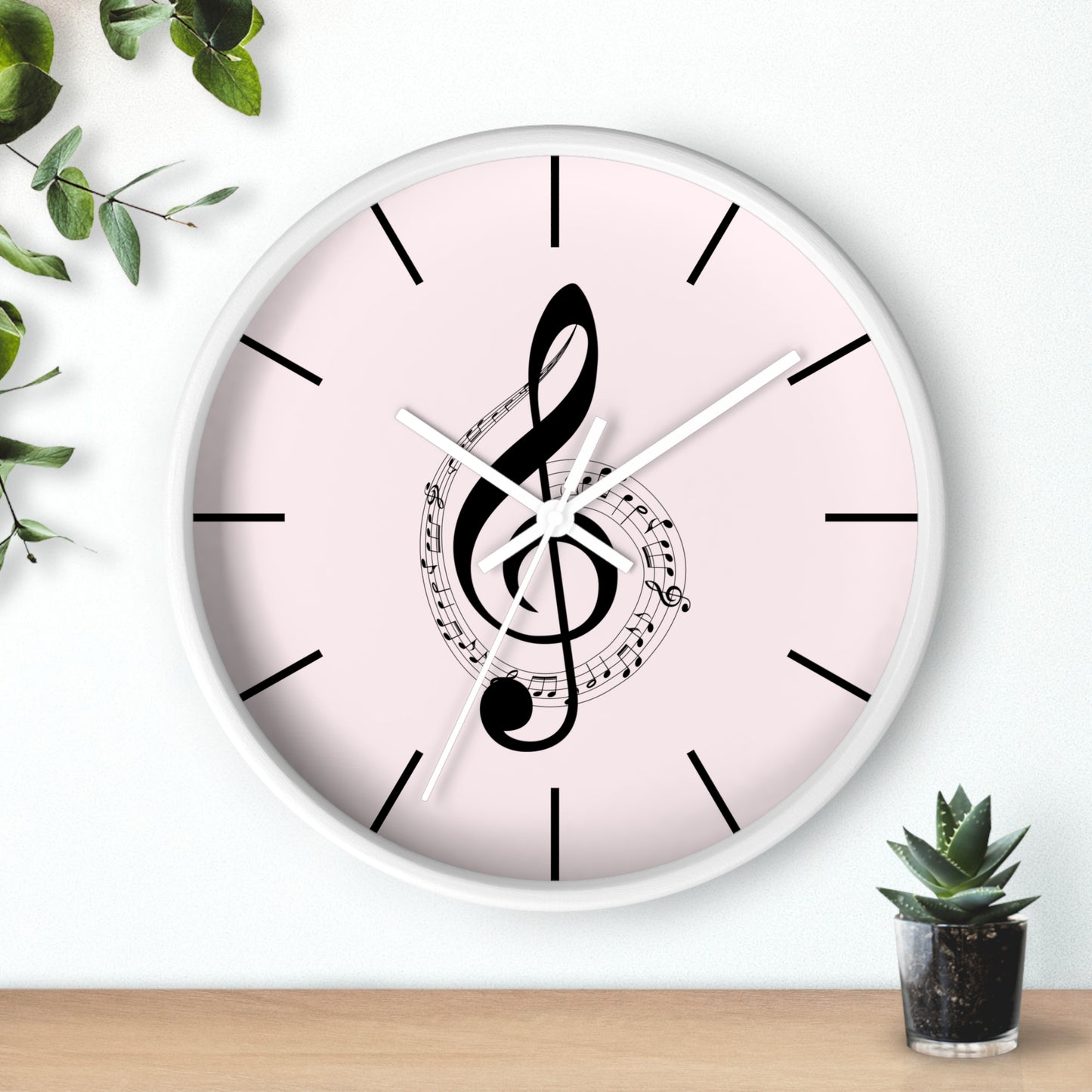 Musical Treble Clef Wall Clock — Pink Music Note Timepiece for Music Lovers
