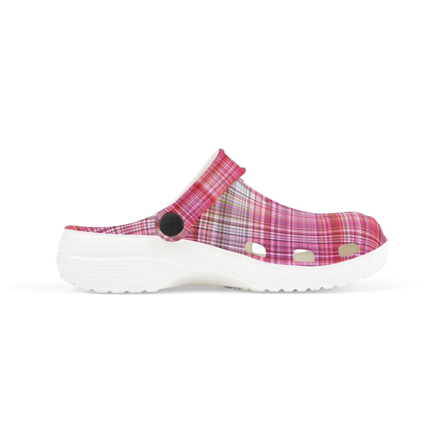 Kids Pink Plaid EVA Foam Clogs — Lightweight Slip-On Garden Shoes