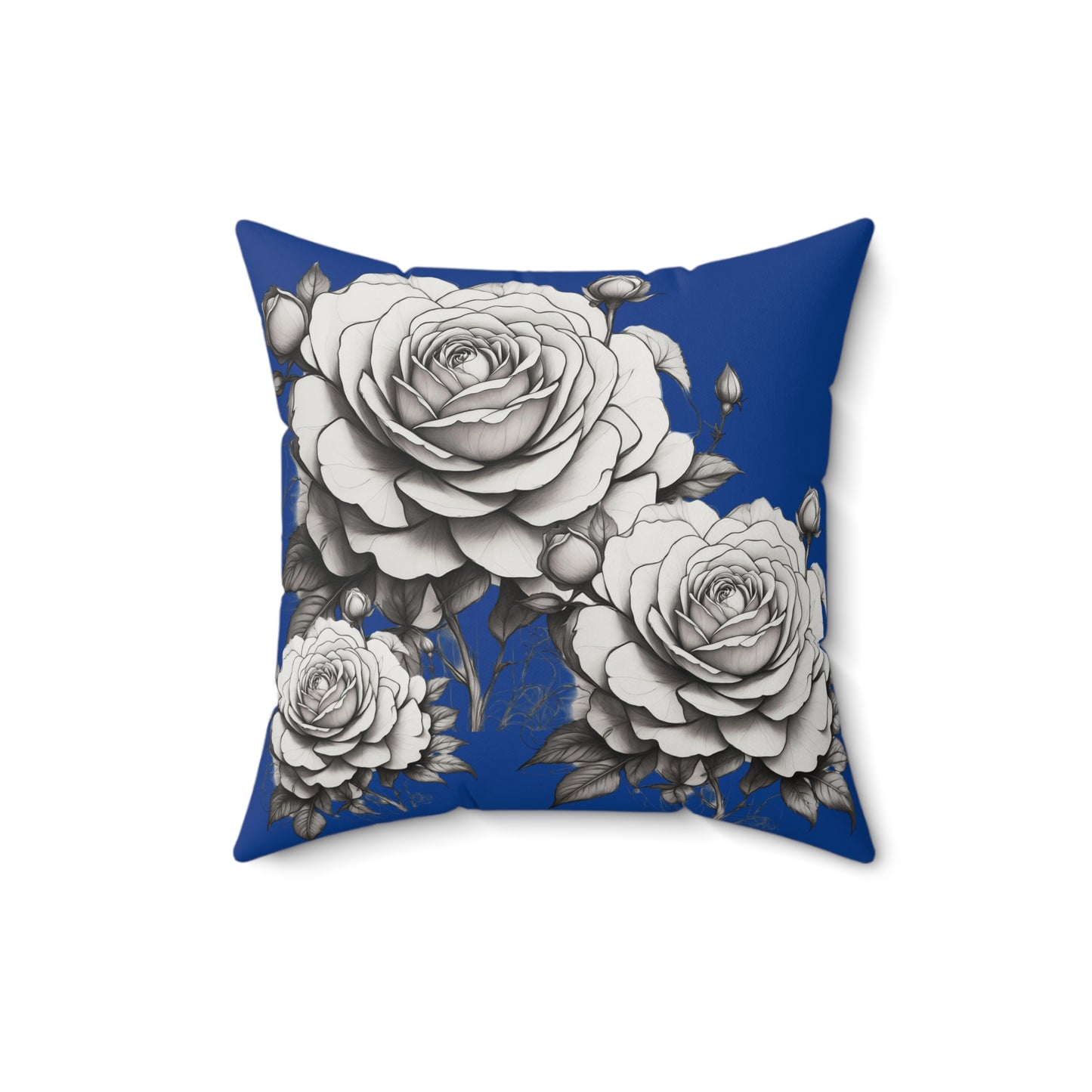 Elegant Floral Rose Pillow Home Decor Cushion, Gift for Her, Blue and White Style, Cozy Living Room Accent