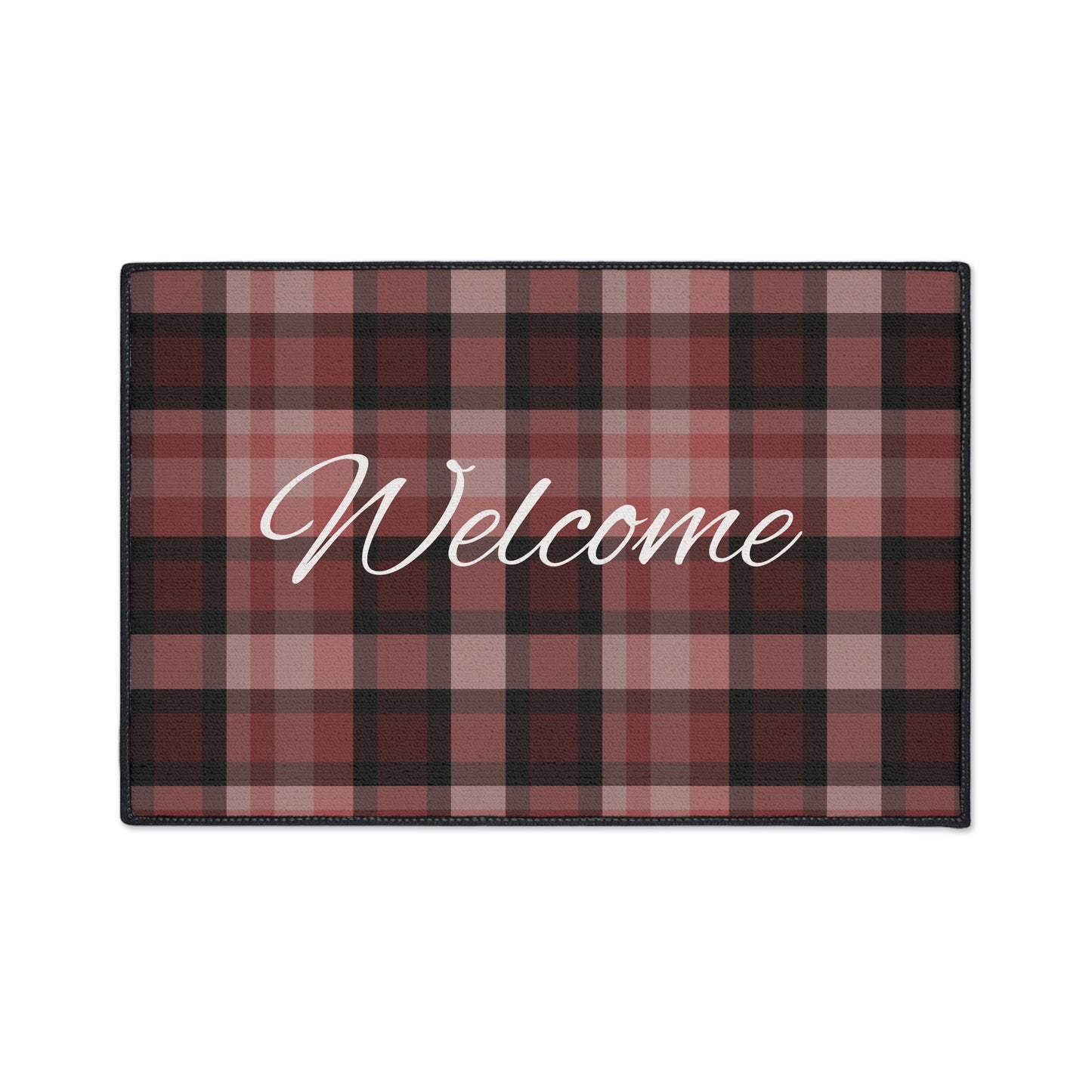 Welcome Plaid Heavy-Duty Floor Mat — Red Buffalo Check Doormat