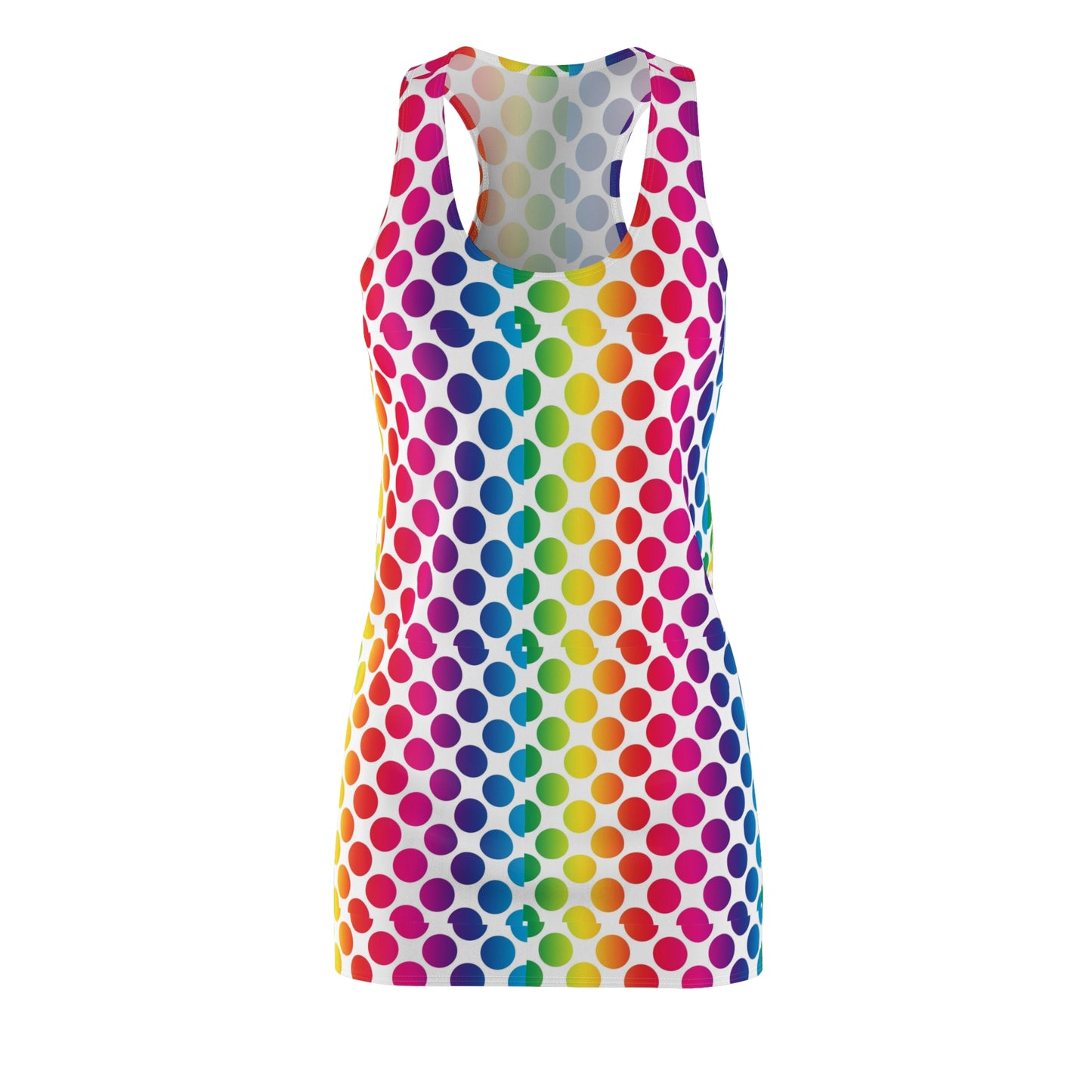 Colorful Polka Dot Racerback Dress, Summer Dress, Festival Wear, Party Outfit, Casual Dress, Vibrant Dress, Gift for Her