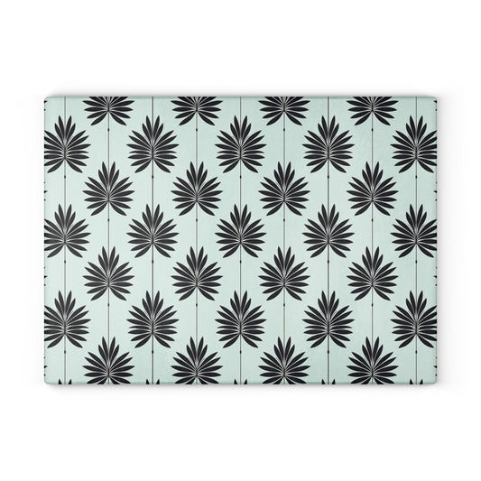 Palm Leaf Glass Cutting Board — Modern Mint Patterned Kitchen Board
