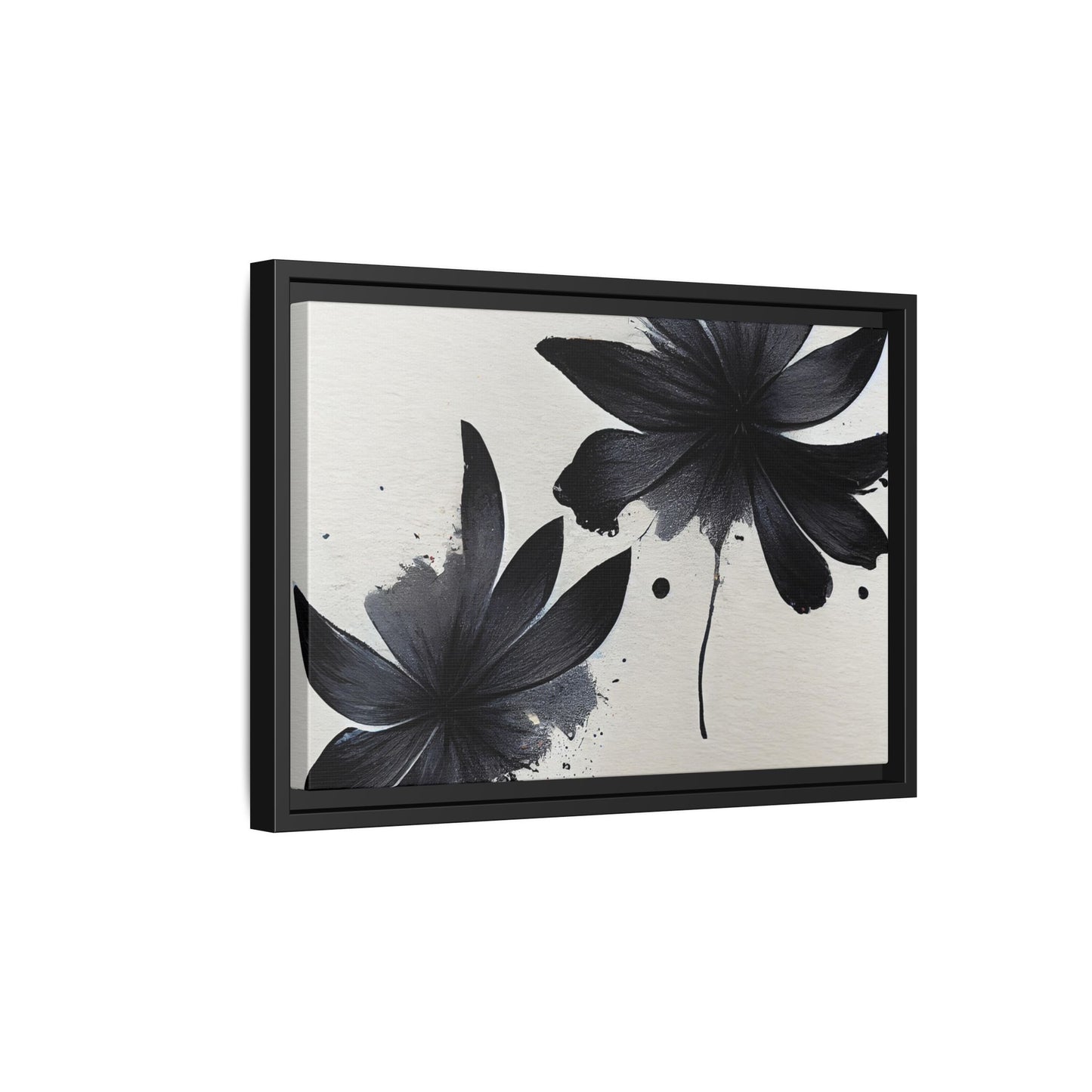 Framed Black Floral Matte Canvas Wall Art — Monochrome Botanical Print