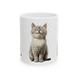 Smiling Grey Tabby Cat Ceramic Mug — Cute Cat Lover Coffee Cup (11oz & 15oz)