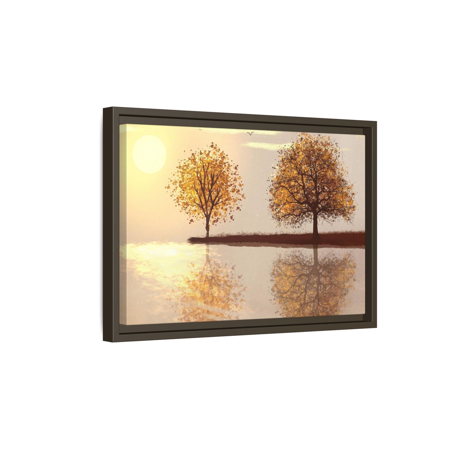 Framed Matte Canvas Wall Art — Golden Autumn Trees Reflection