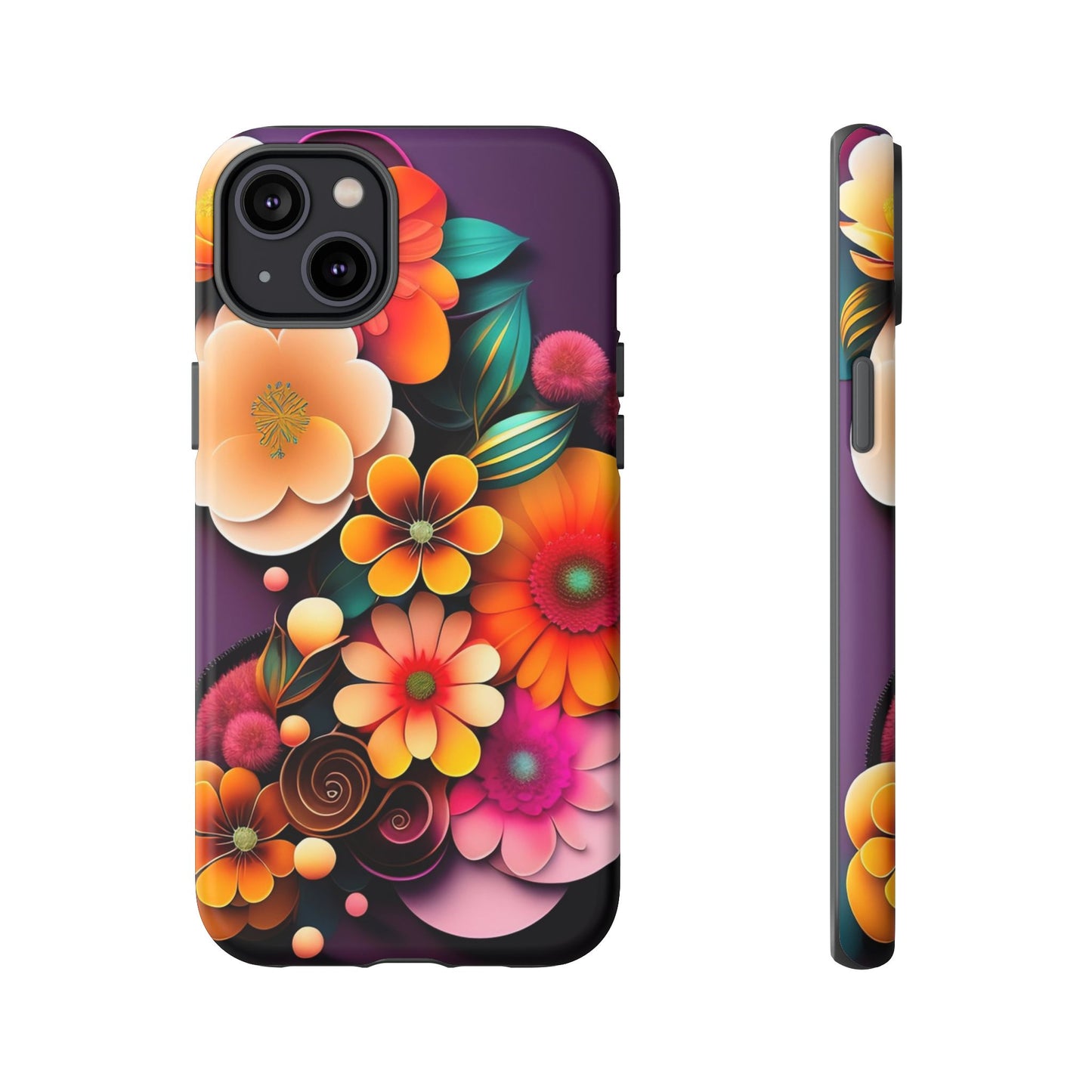 Floral Burst Tough Phone Case — Colorful Retro Flowers Protective Cover