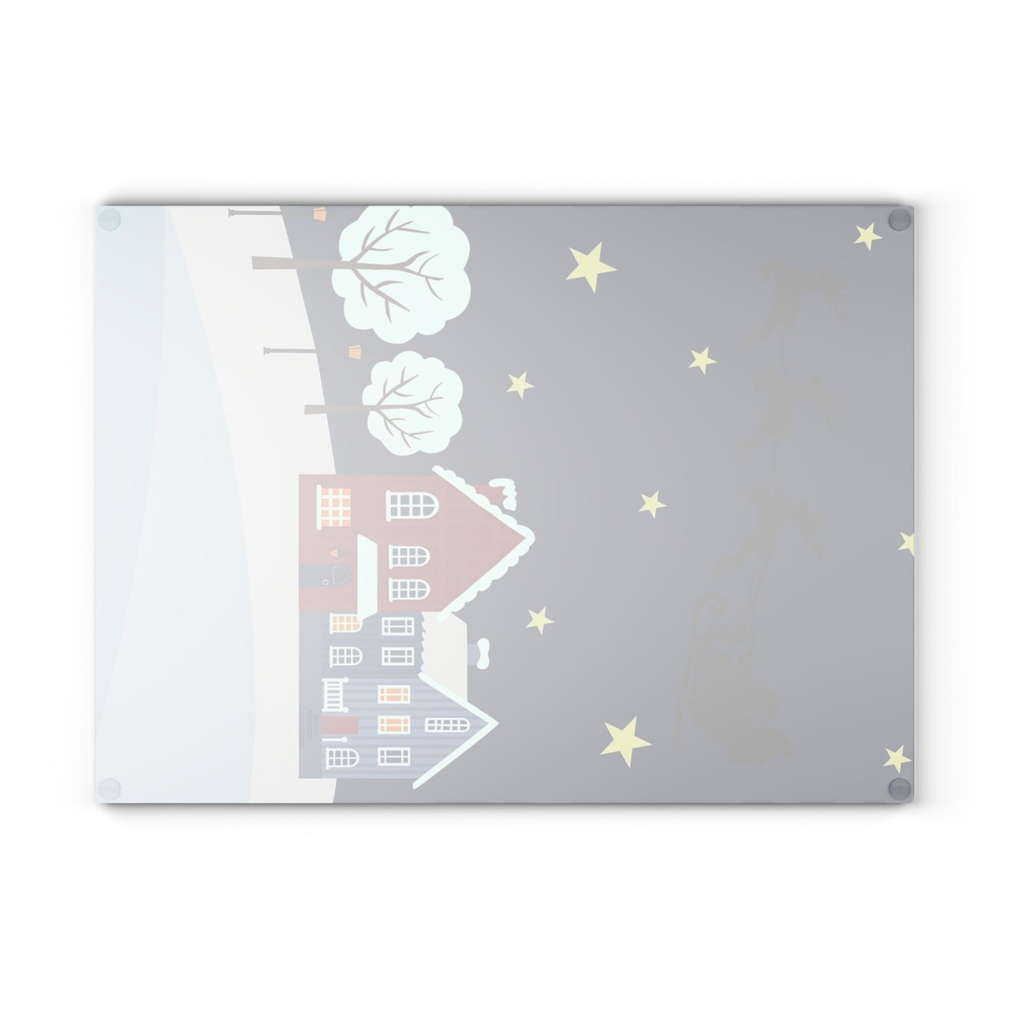 Santa Sleigh over Snowy Village Glass Cutting Board Christmas Kitchen Decor