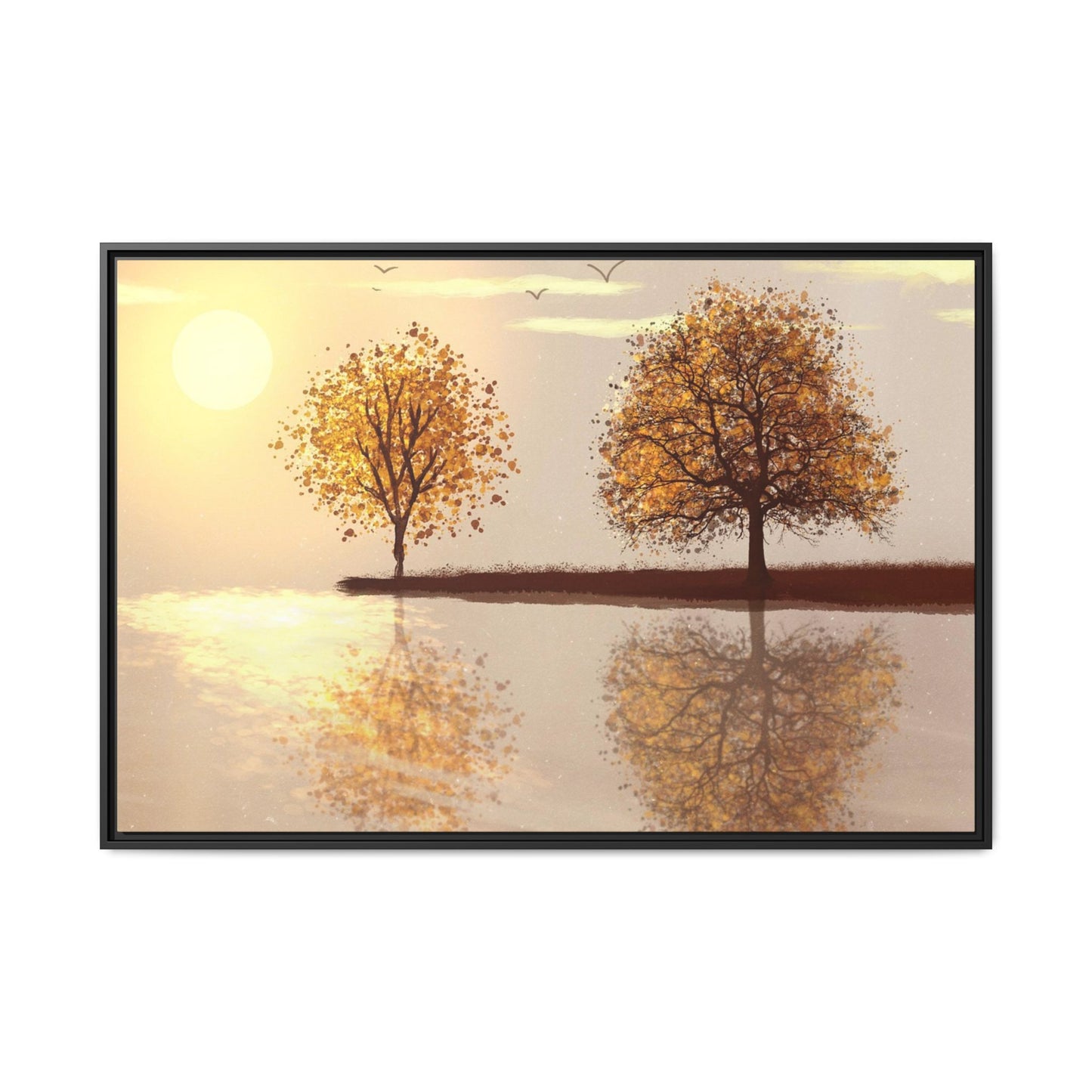 Framed Matte Canvas Wall Art — Golden Autumn Trees Reflection