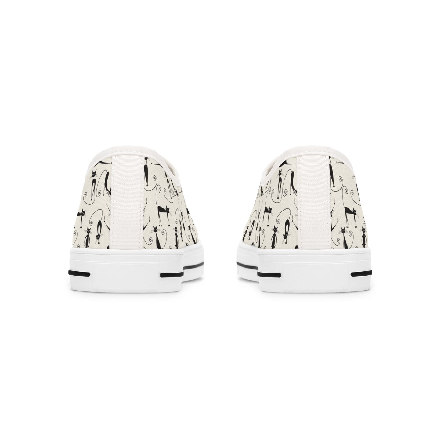 Low Top Sneakers — Vintage Black Cat Pattern Women’s Canvas Shoes