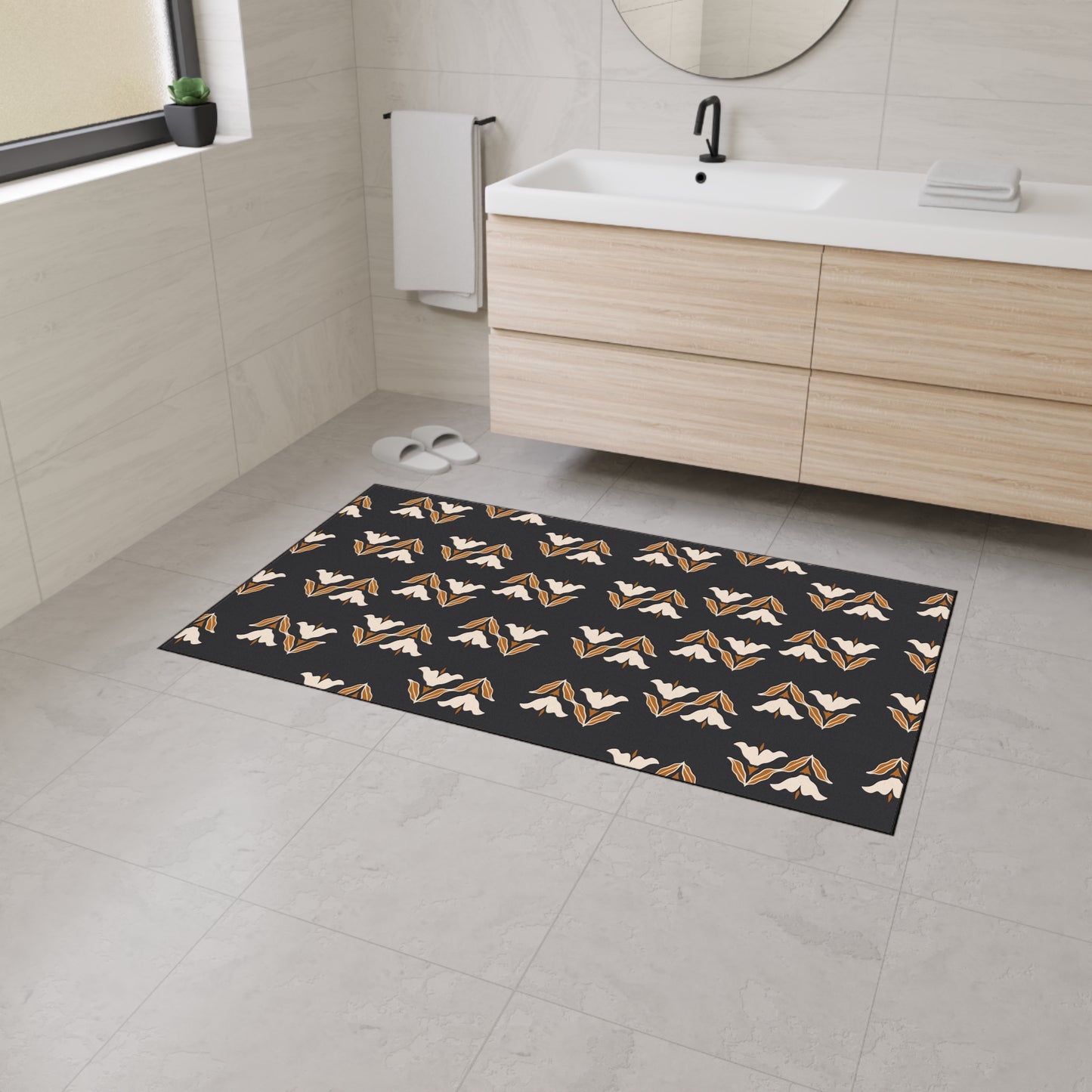 Floor Mat — Modern Retro Floral Pattern Heavy-Duty Entry Rug