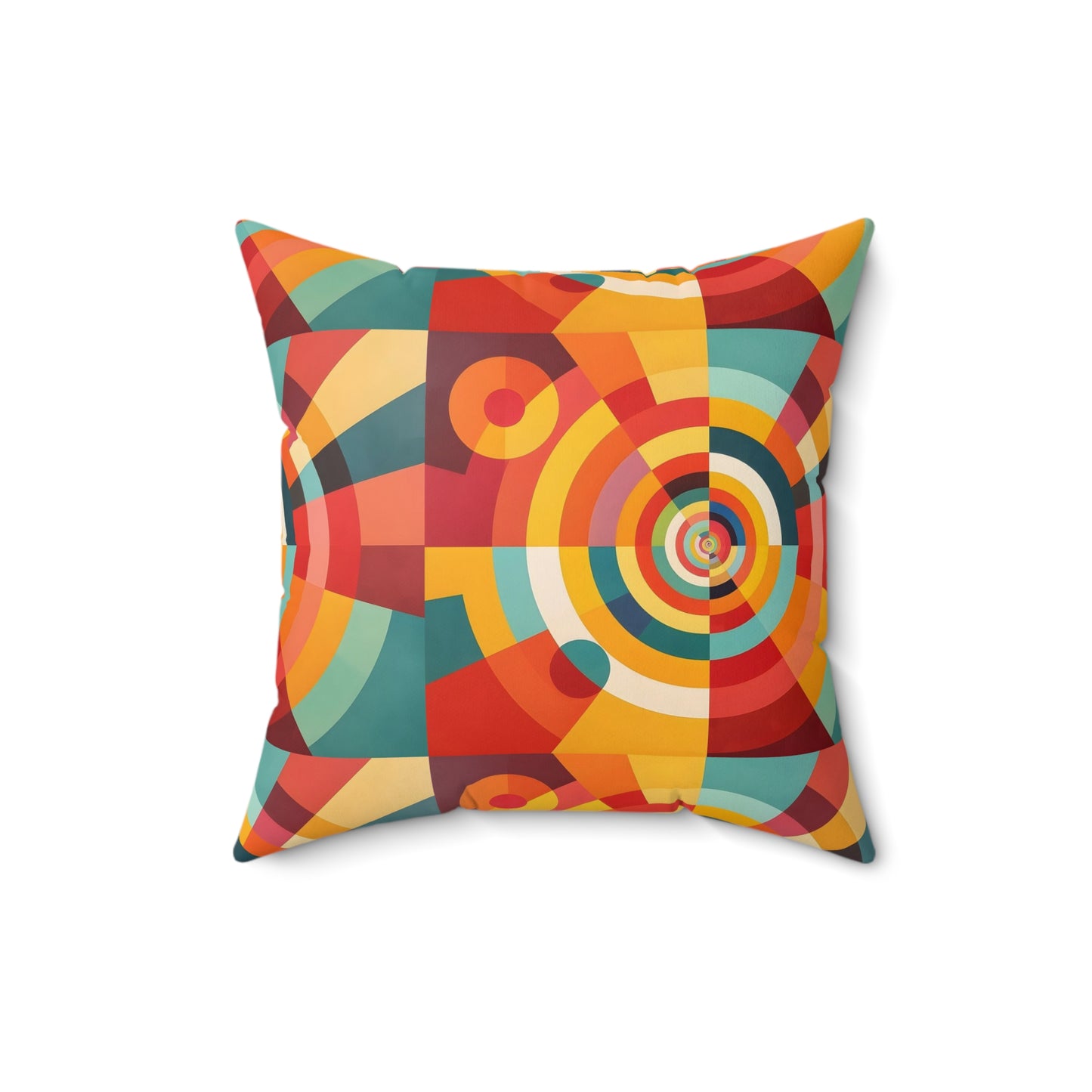 Retro Geometric Throw Pillow — Colorful Mid-Century Modern Accent Cushion