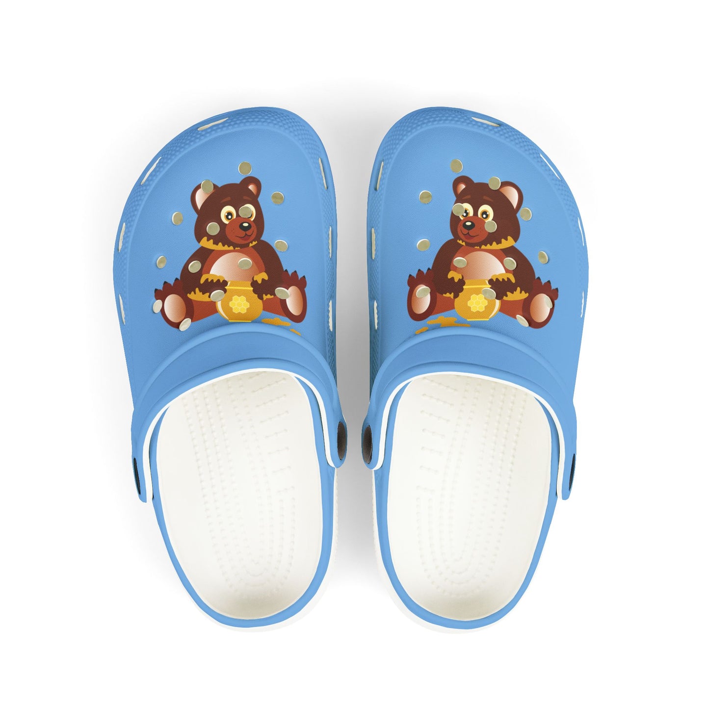 Kids Teddy Bear Honey Clogs — Blue EVA Foam Slip-On Shoes