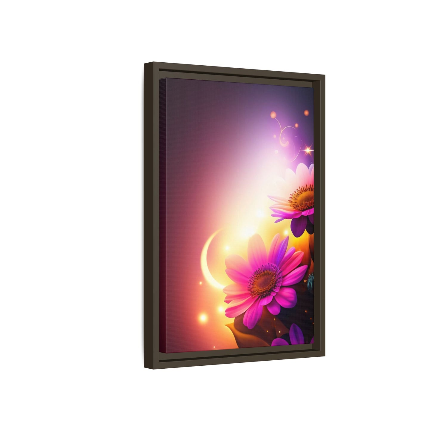 Framed Floral Canvas Art — Pink Daisies Sunset Wall Print