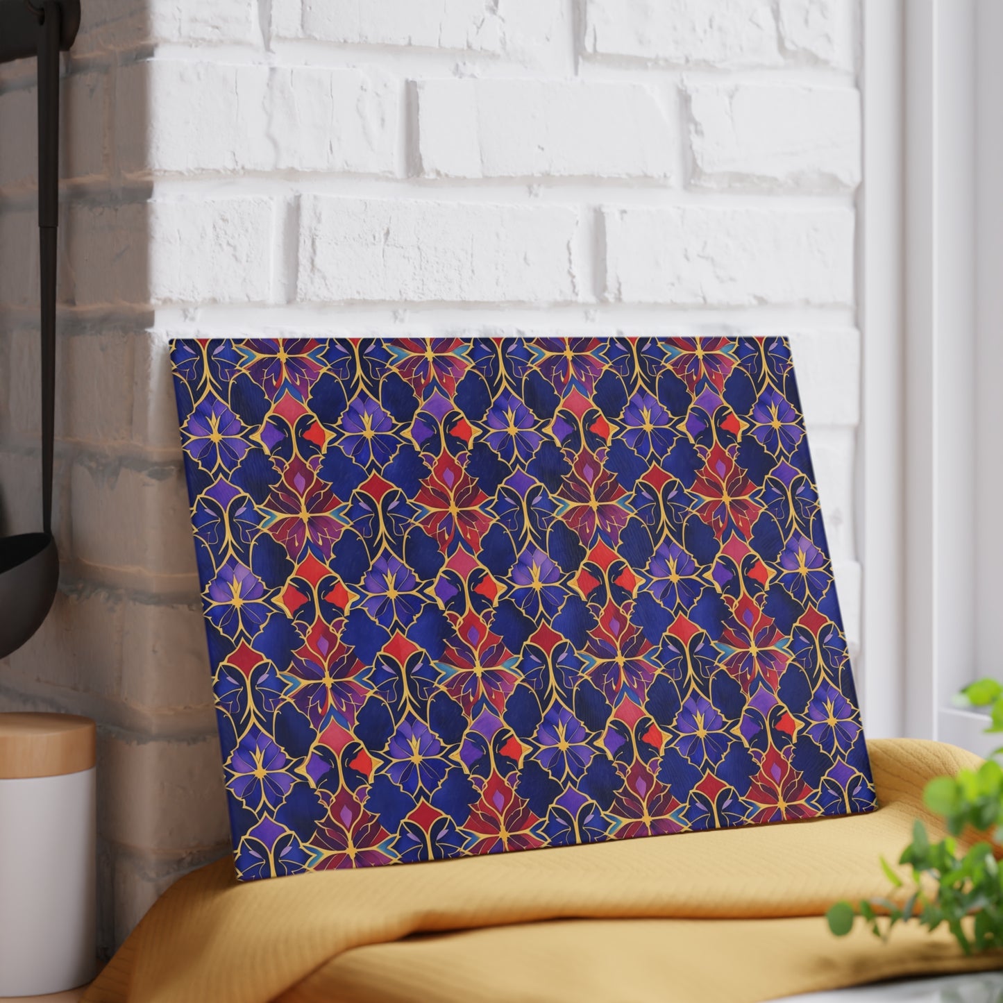 Glass Cutting Board — Vibrant Floral Tile Pattern Decorative Kitchen Board