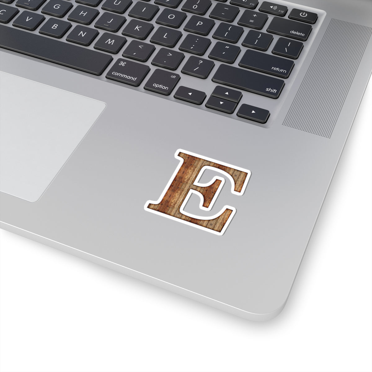 Rustic Wood Letter E Kiss-Cut Sticker — Monogram Laptop Decal