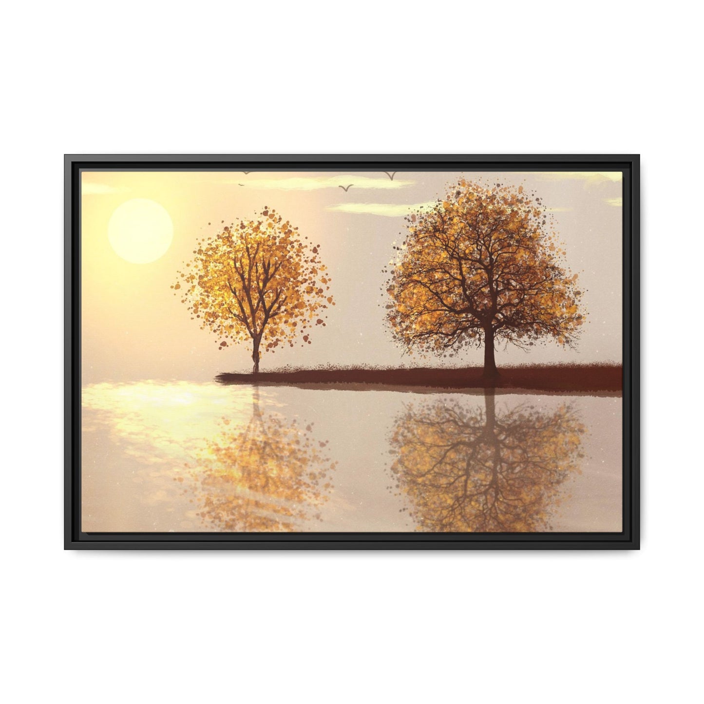 Framed Matte Canvas Wall Art — Golden Autumn Trees Reflection